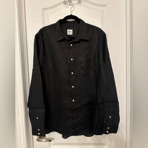 Zara Men's Casual Black Button Down linen Shirt